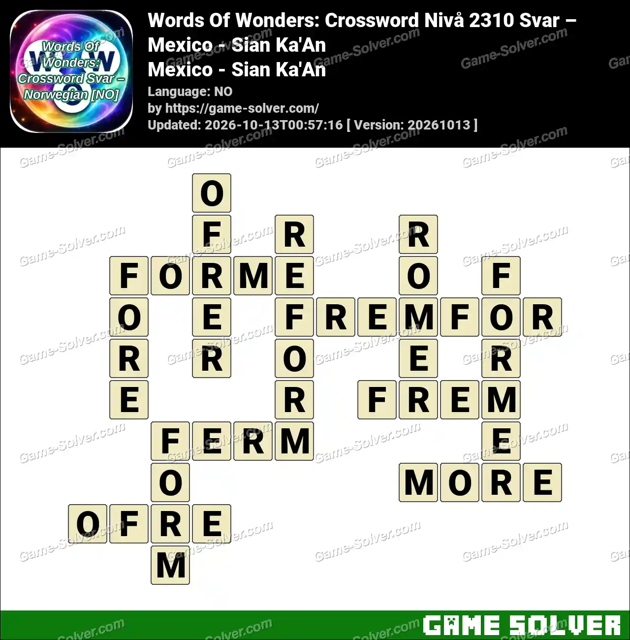 Words Of Wonders: Crossword Nivå 2310 Svar – Mexico – Sian Ka’An
